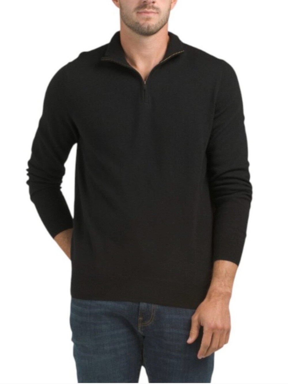 Christian Lacroix Merino Wool Men's Black Quarter-Zip Sweater Size Large